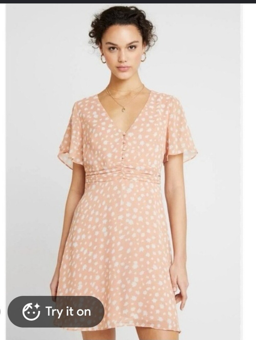 Madewell Sunburst Peach Spot V‑Neck Zippered Short Dress Sz 4 NWOT